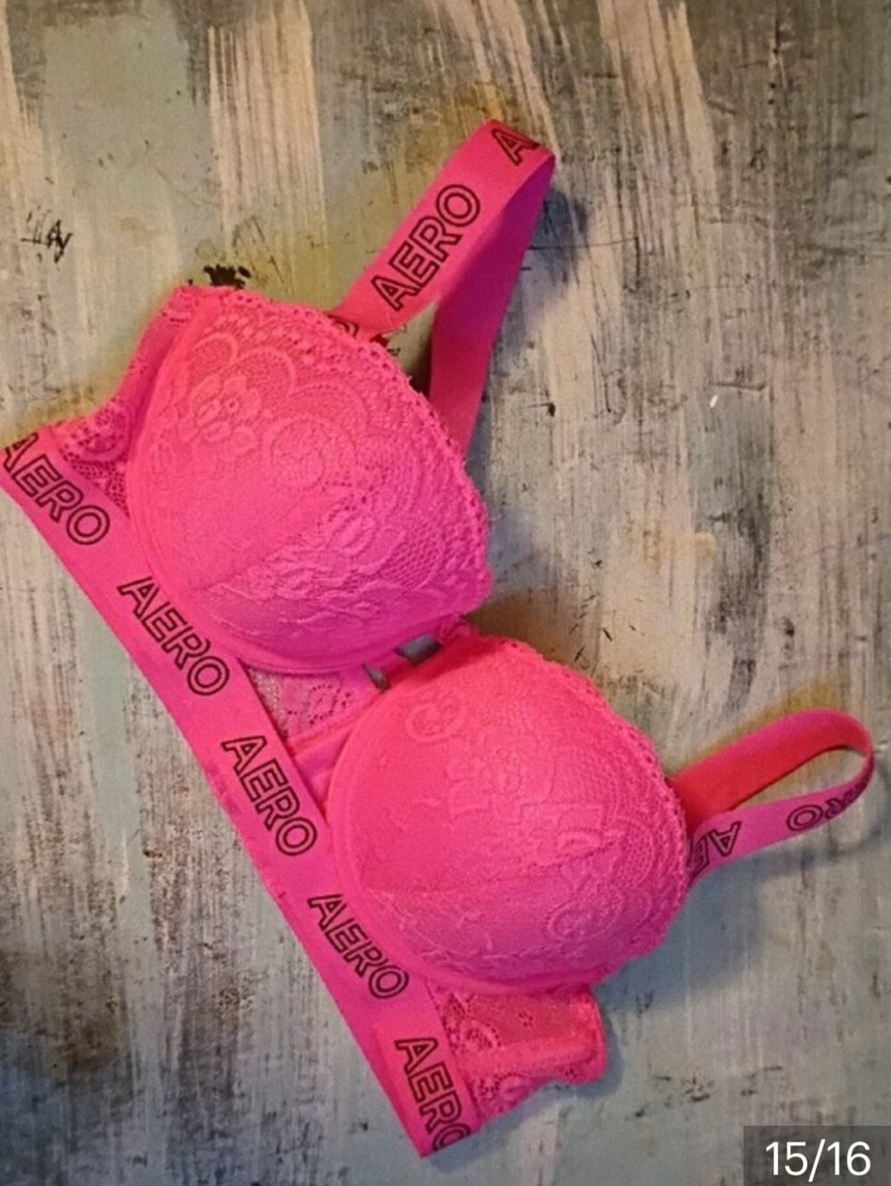 Aeropostale Neon Pink Lace Push-Up Bra 34 C- Like New